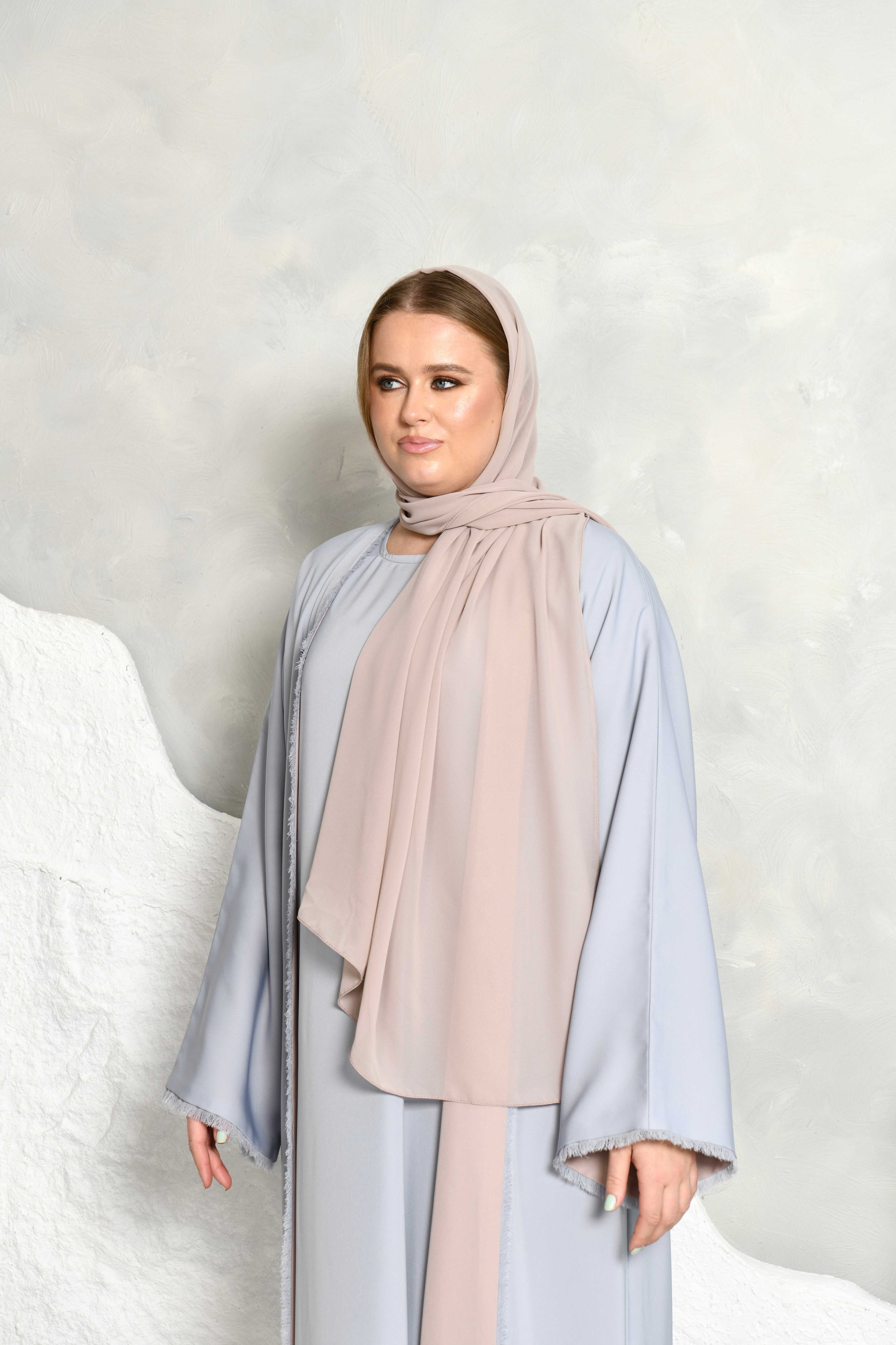 Beige blue two sided abaya