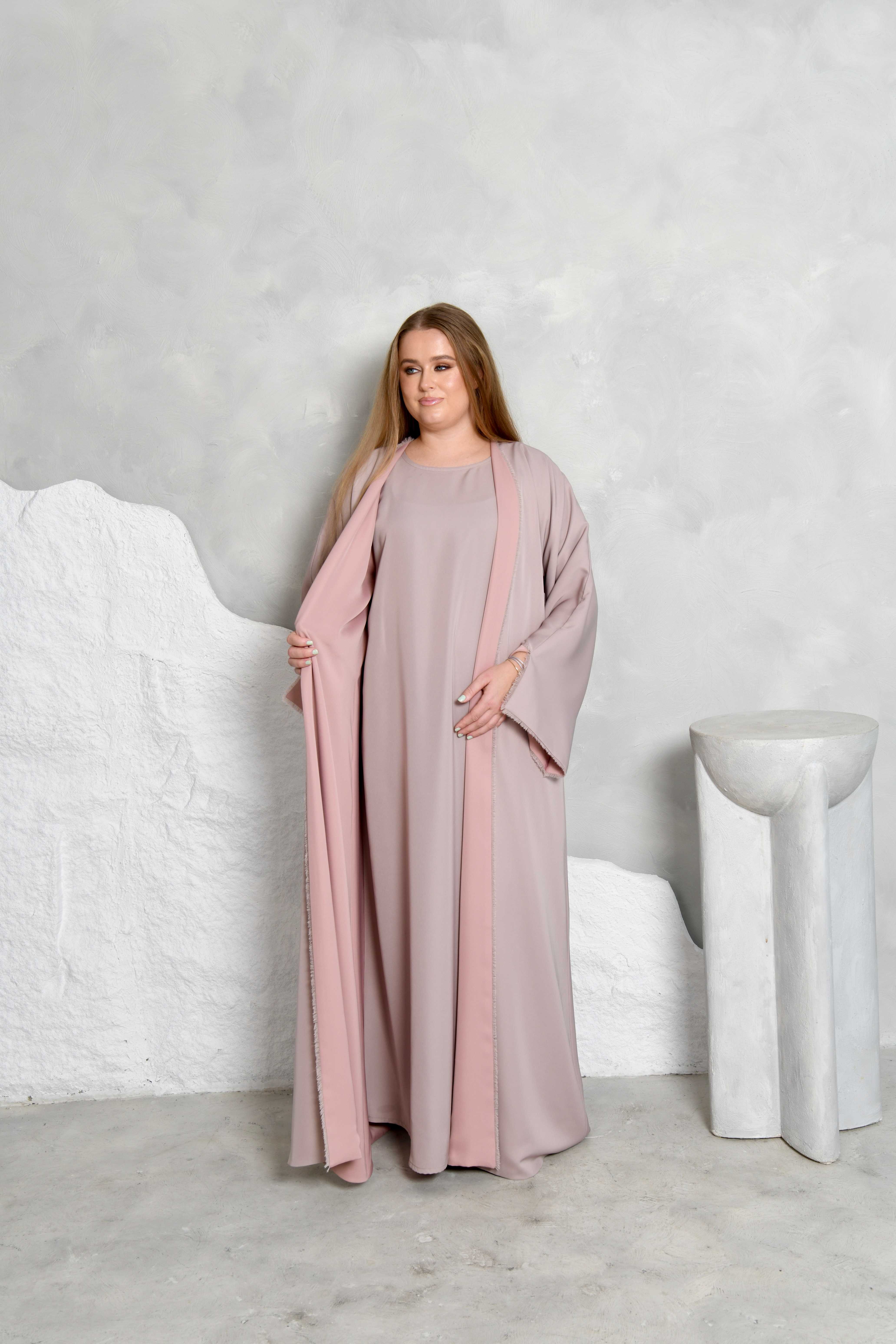 Dusty pink mauve taupe two sided abaya