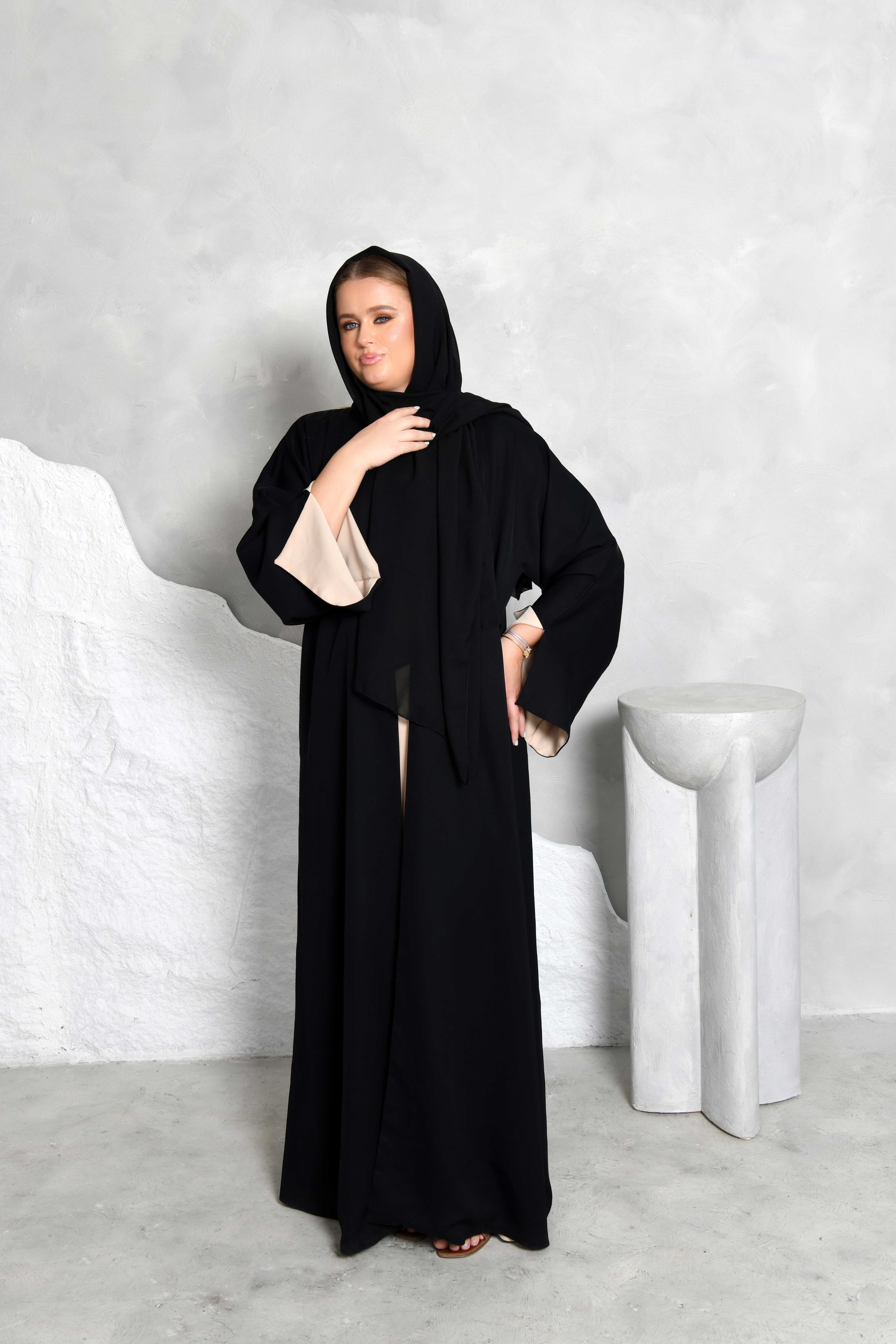 Black beige two sided abaya